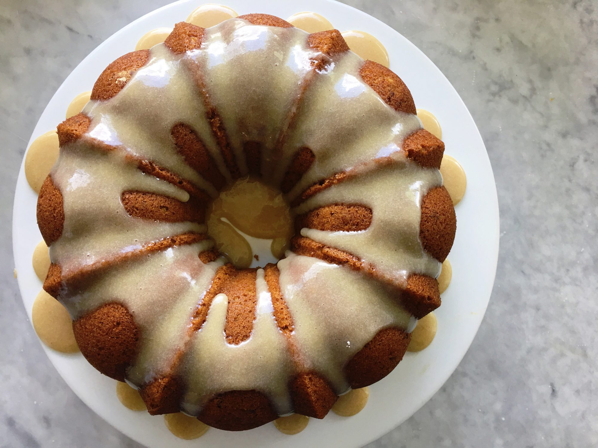 Pumpkin Bundt Cake with Tahini Glaze