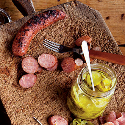 Grilled Andouille Sausage with Pickles