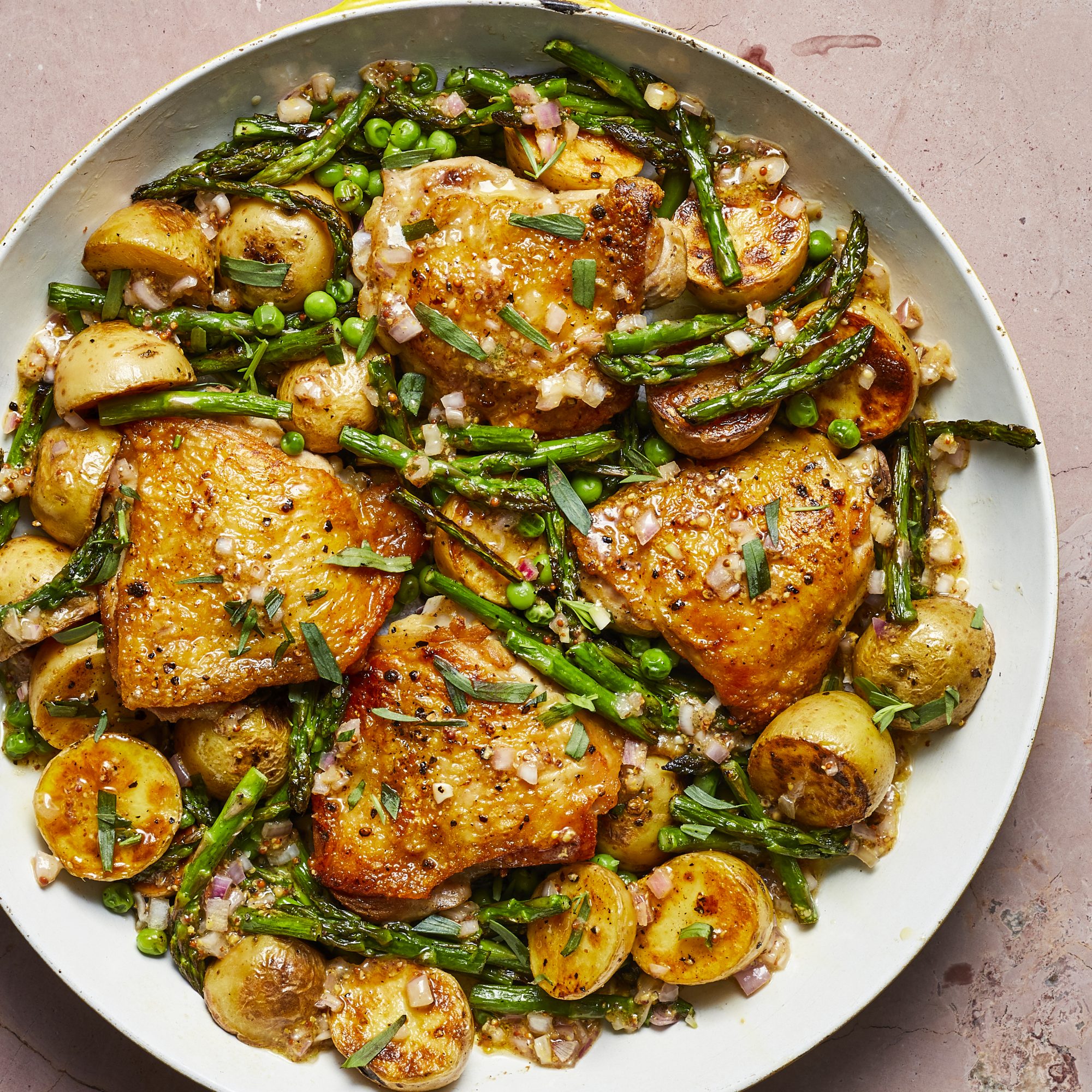 Chicken Thighs with Spring Vegetables and Shallot Vinaigrette image
